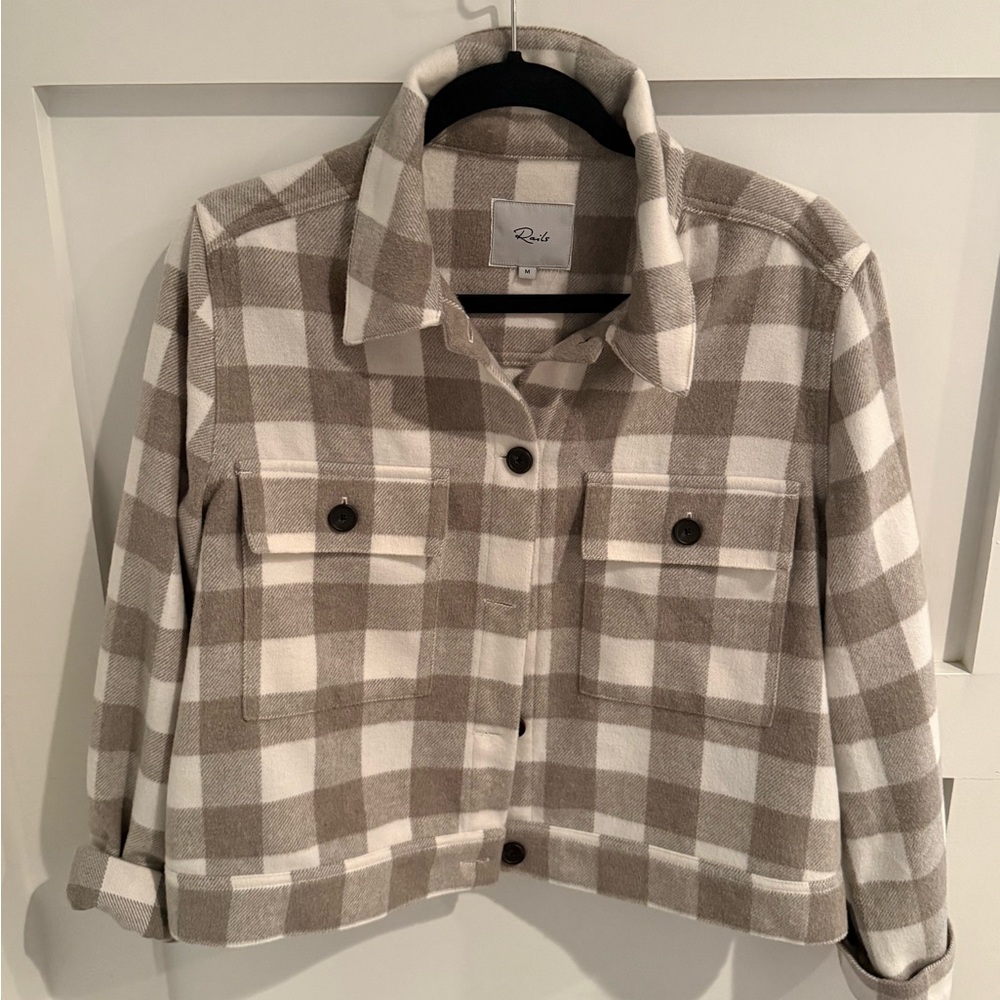 Rails Checkered Utility Jacket in Brown and White